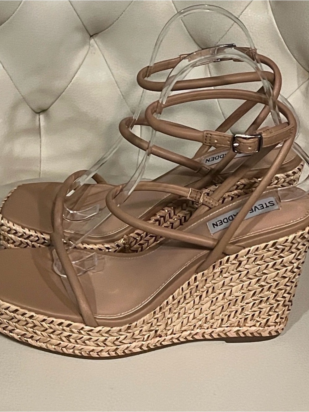 Steve Madden Platform Wedge Sandals Nude Tan Size 8 Beautiful - Picture 5 of 8